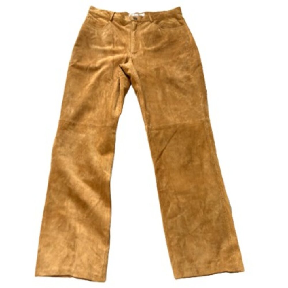 Sutton Studio, for Bloomingdales Gold Suede Leather Boot Cut Pants Sz 12